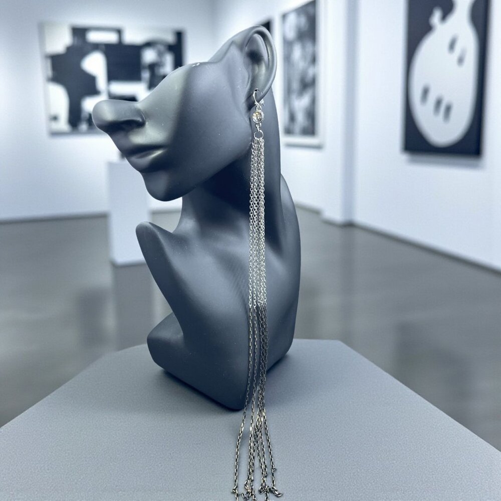 Silver Bronze Ombre Tassel Chain Earrings Long Dangle Y2K Disco Glam‎ Statement